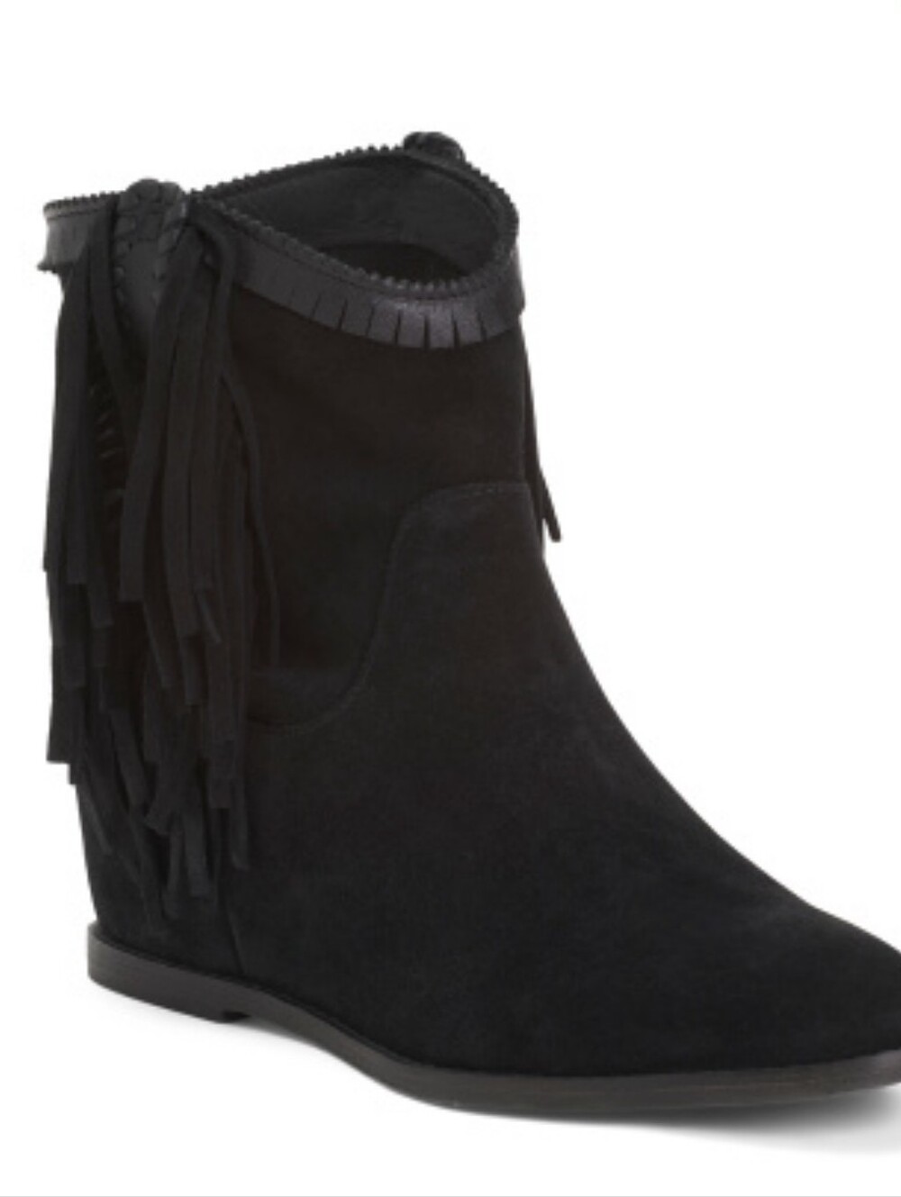 Lucchese Made In Mexico Suede Martina Fringe Wedge Booties- Black